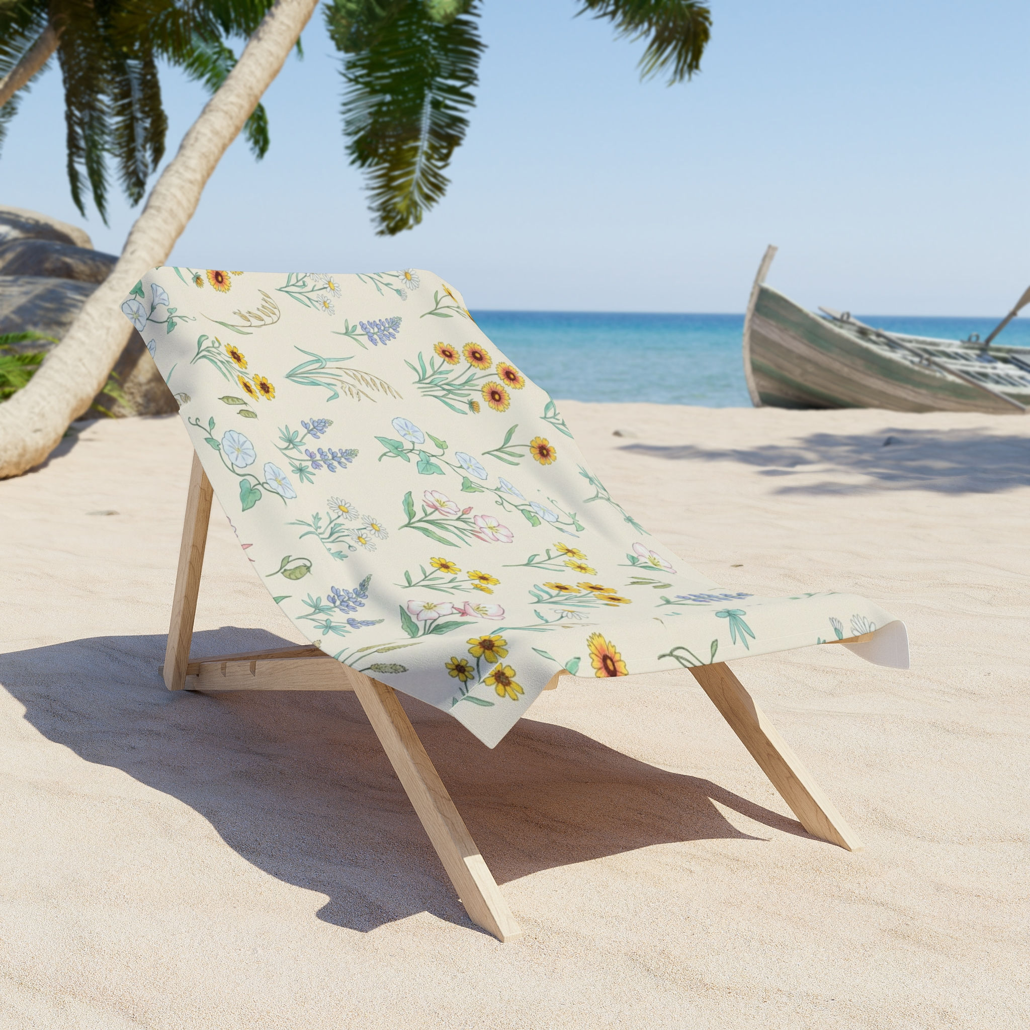 Wildflower Pattern Beach Towel — Pastel Floral Seaside Towel