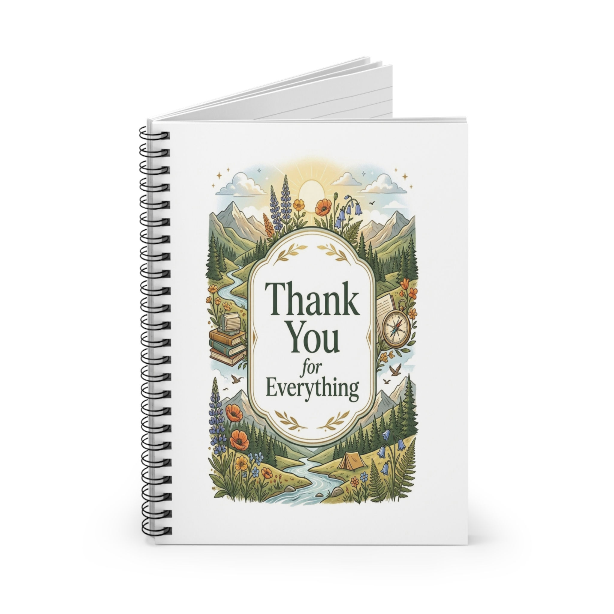 Spiral Notebook — Gratitude Journal with Mountain Nature Design