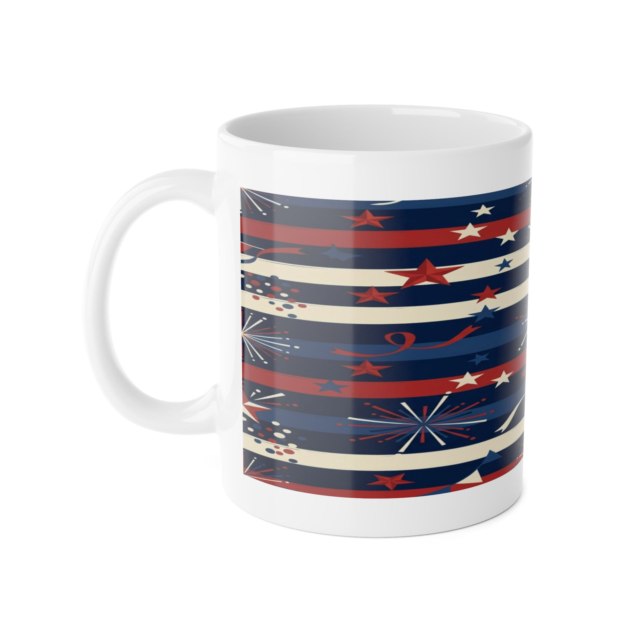 Patriotic Stars & Stripes Ceramic Mug — 11oz Fourth of July Coffee Cup