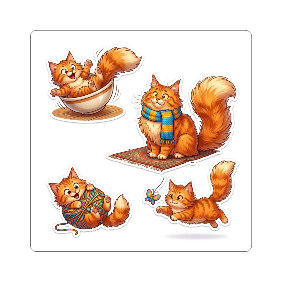 Cute Orange Cat Sticker Sheet — Kiss-Cut Vinyl Kitty
