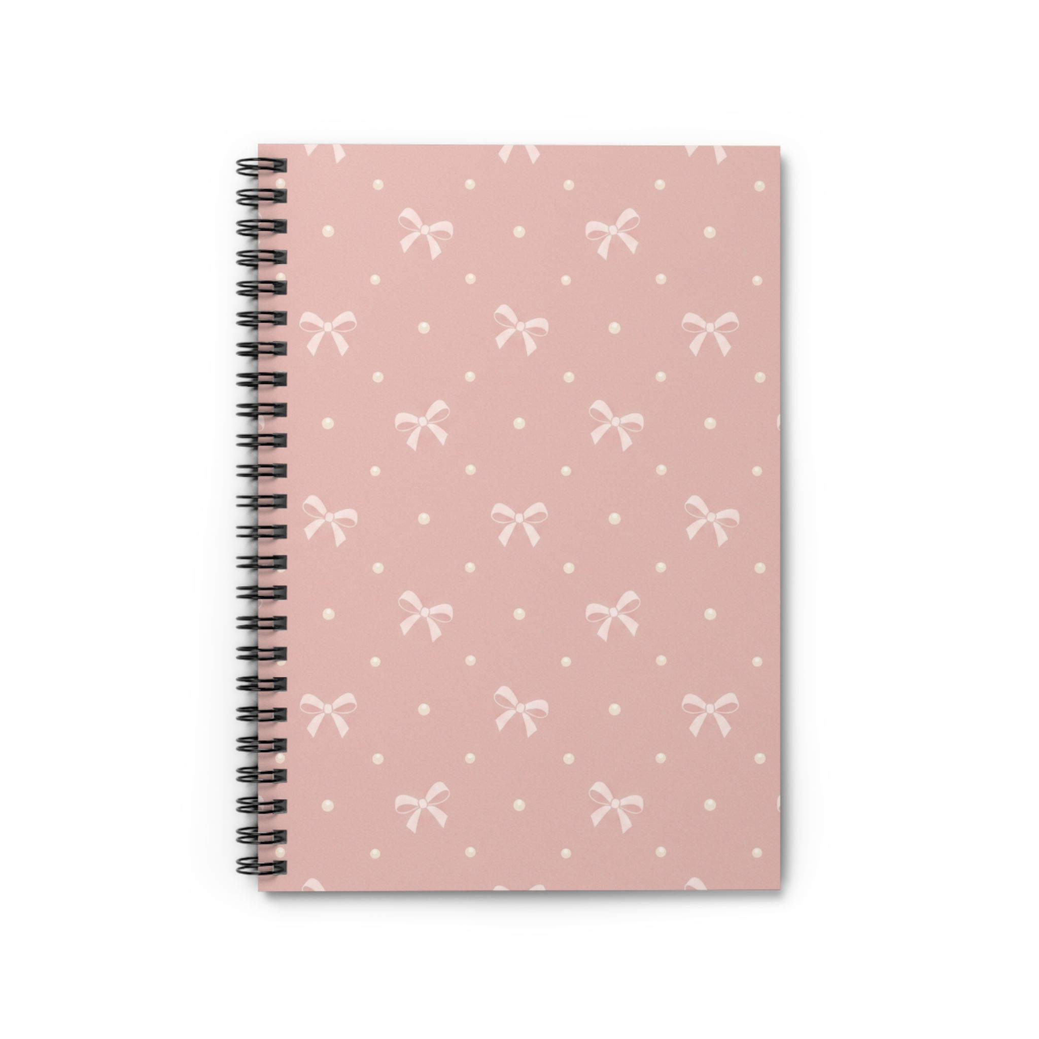 Pink Bow Pattern Spiral Notebook | Ruled Journal, Polka Dot Floral Design