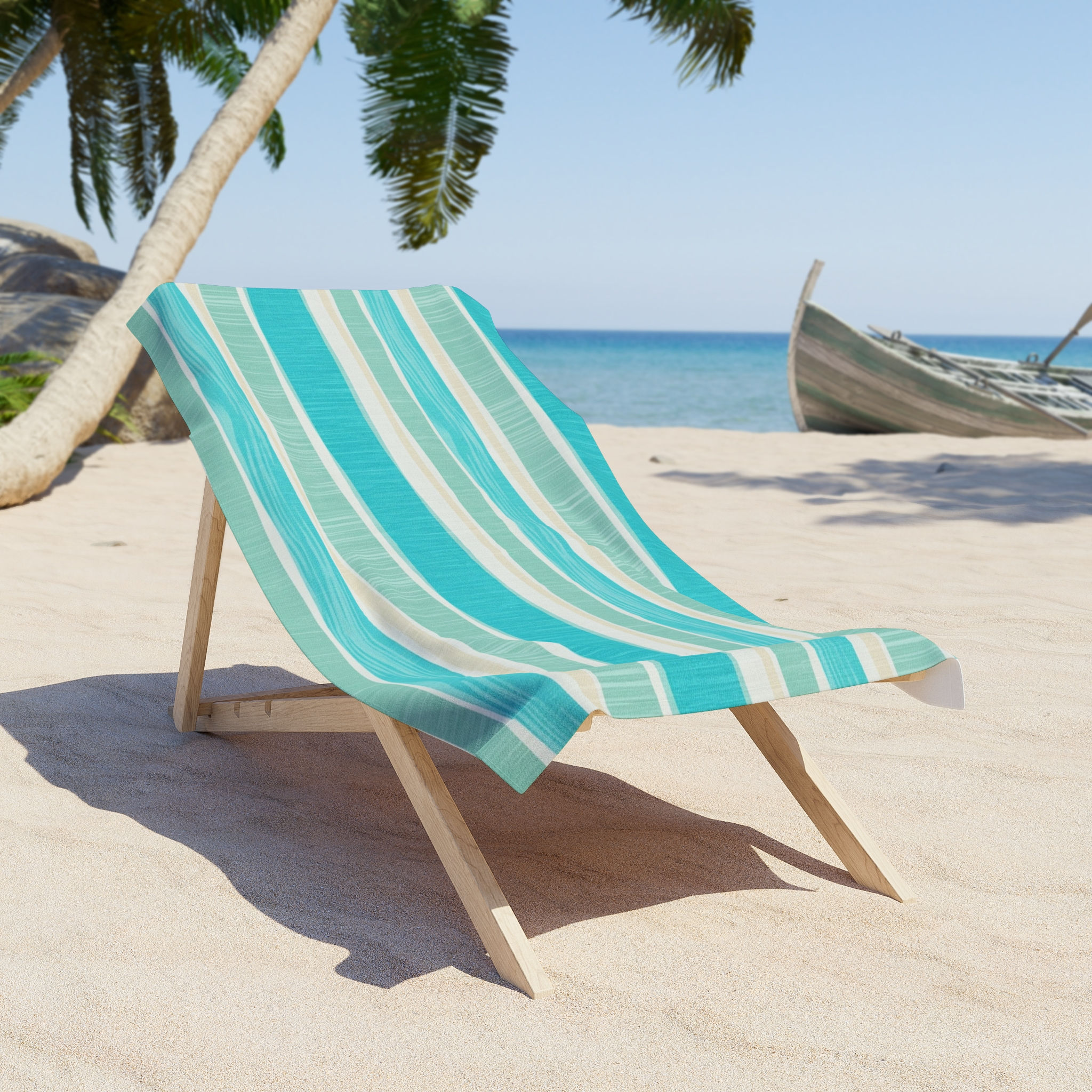 Turquoise Stripe Beach Towel — Coastal Summer Pool & Beach Towel