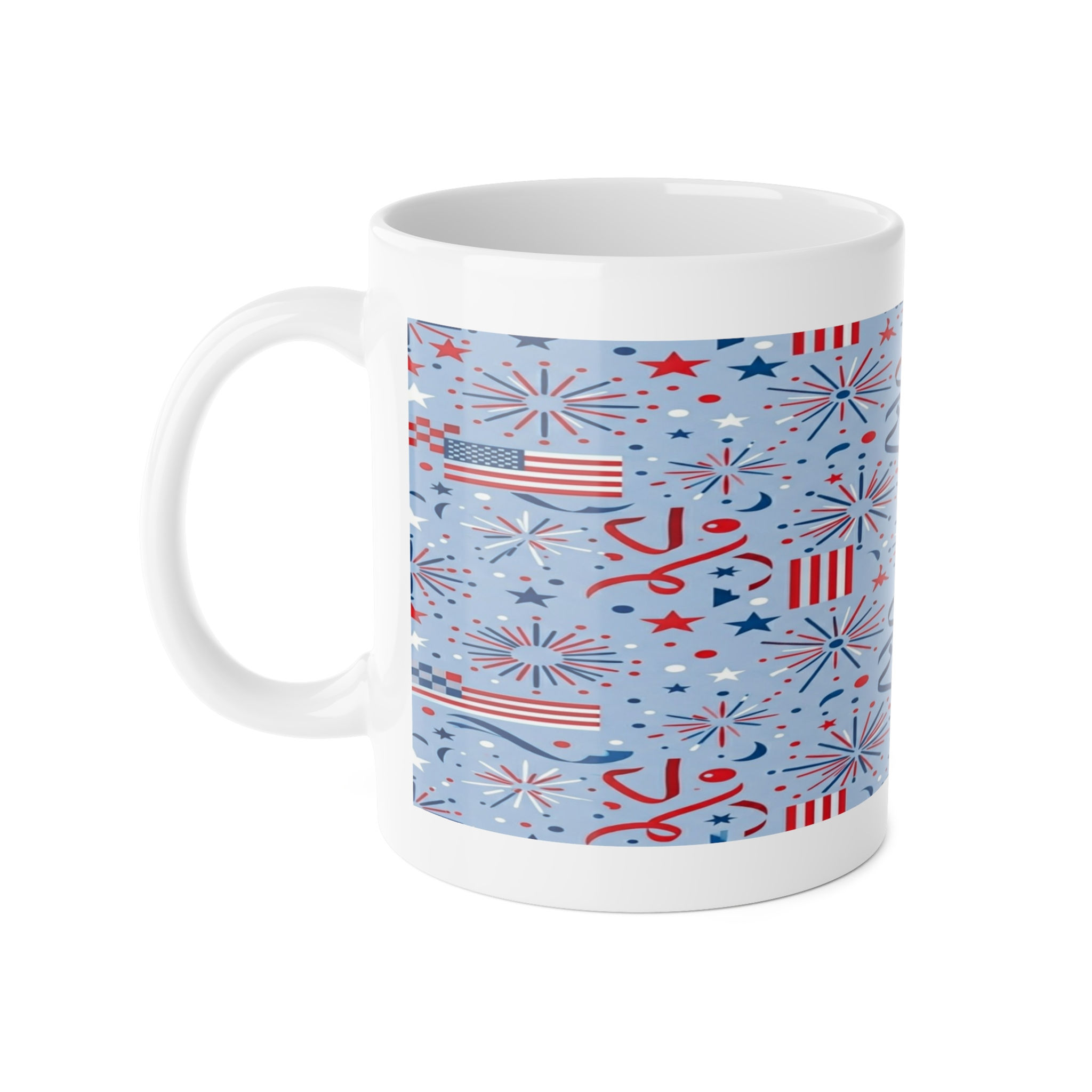 Patriotic Fireworks Ceramic Mug — 11oz Fourth of July Coffee Cup
