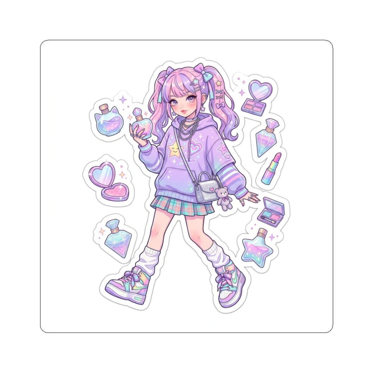 Pastel Kawaii Girl Sticker-Cute Aesthetic Kiss-Cut Decal for Laptops & Journals
