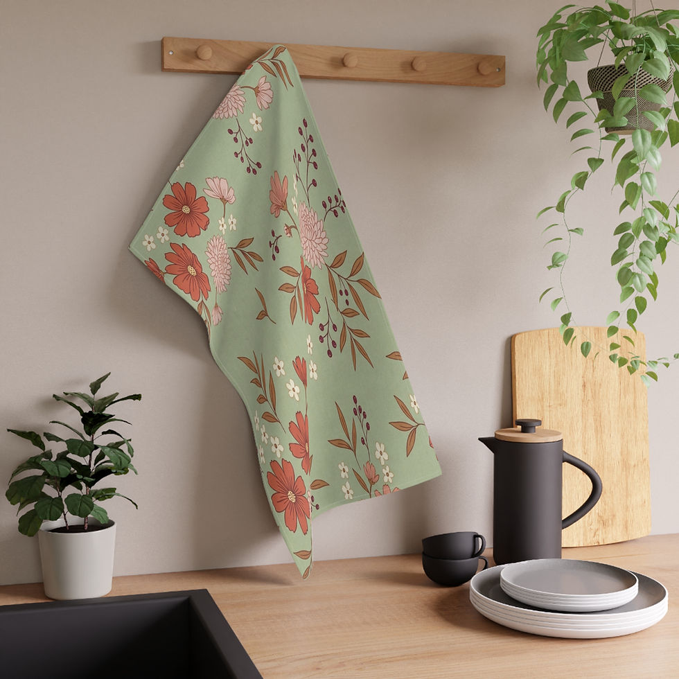 Thumbnail: Floral Vintage Green Tea Towel — Rust & Blush Floral Kitchen Towel