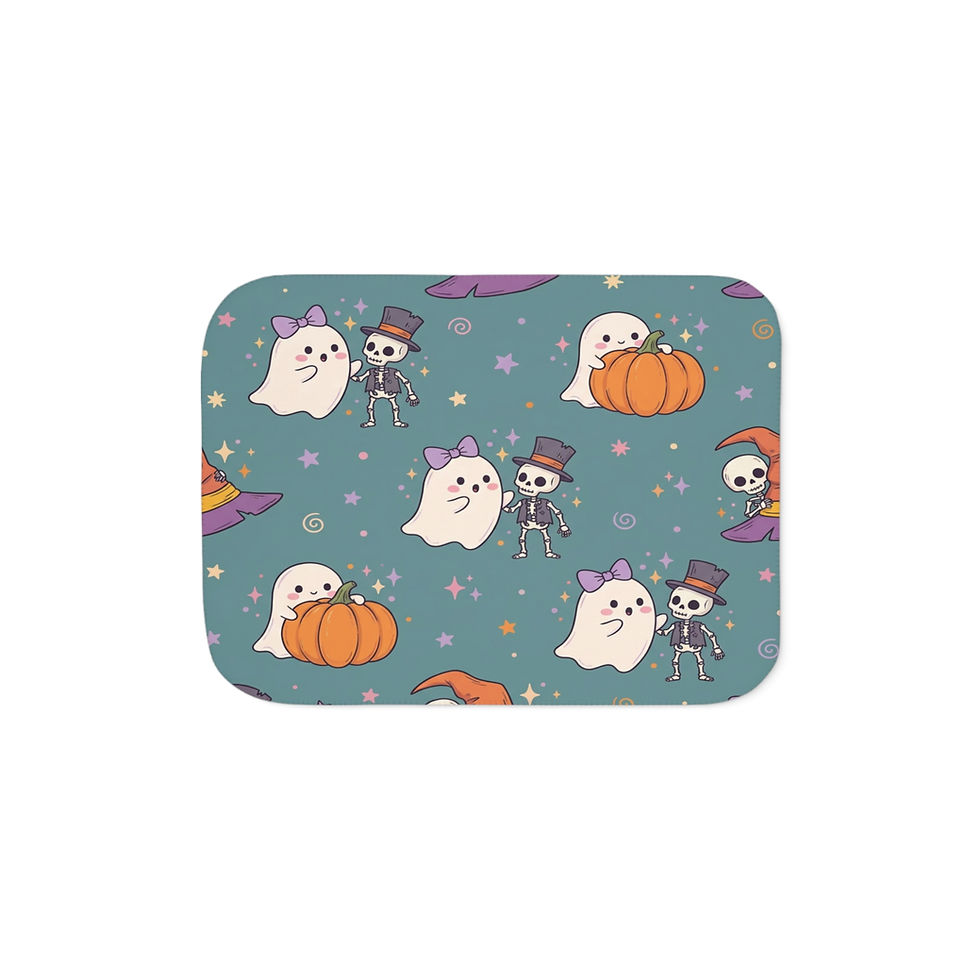 Thumbnail: Halloween Ghost & Pumpkin Sherpa Blanket — Cute Skeletons Holiday Throw