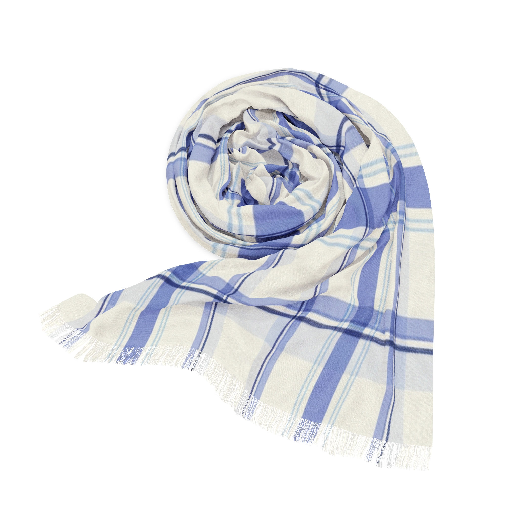 Blue and Cream Plaid Lightweight Scarf 27''x 71''