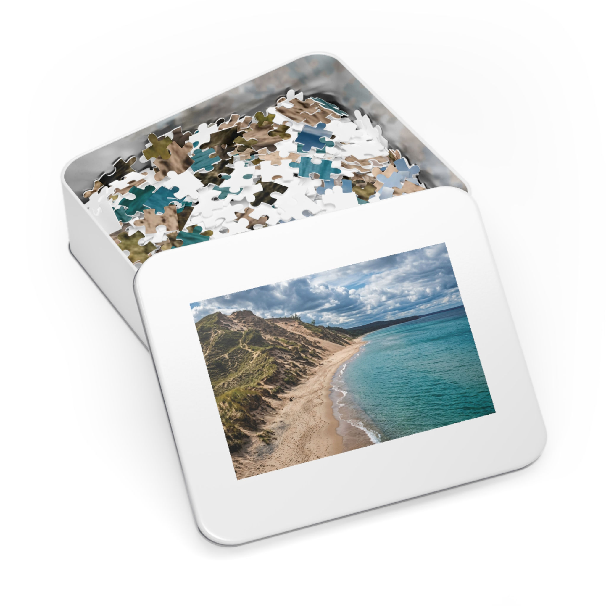 Coastal Cliffs Beach Jigsaw Puzzle with Tin – Scenic Ocean Landscape Puzzle