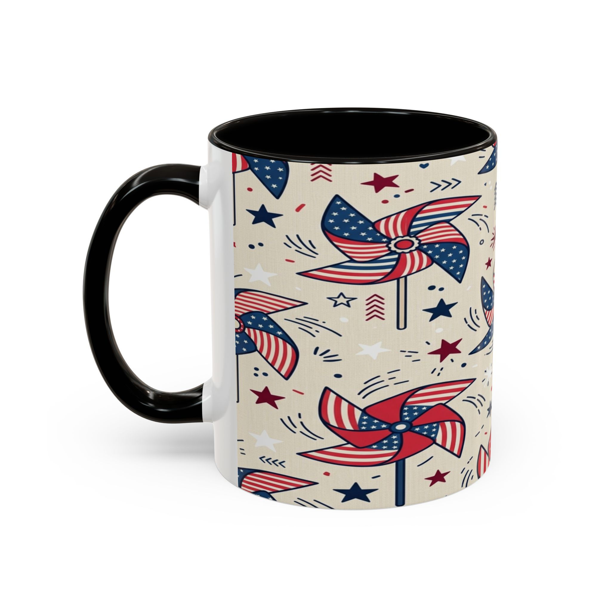 Patriotic Pinwheel Ceramic Mug — 11oz & 15oz Americana Coffee Cup