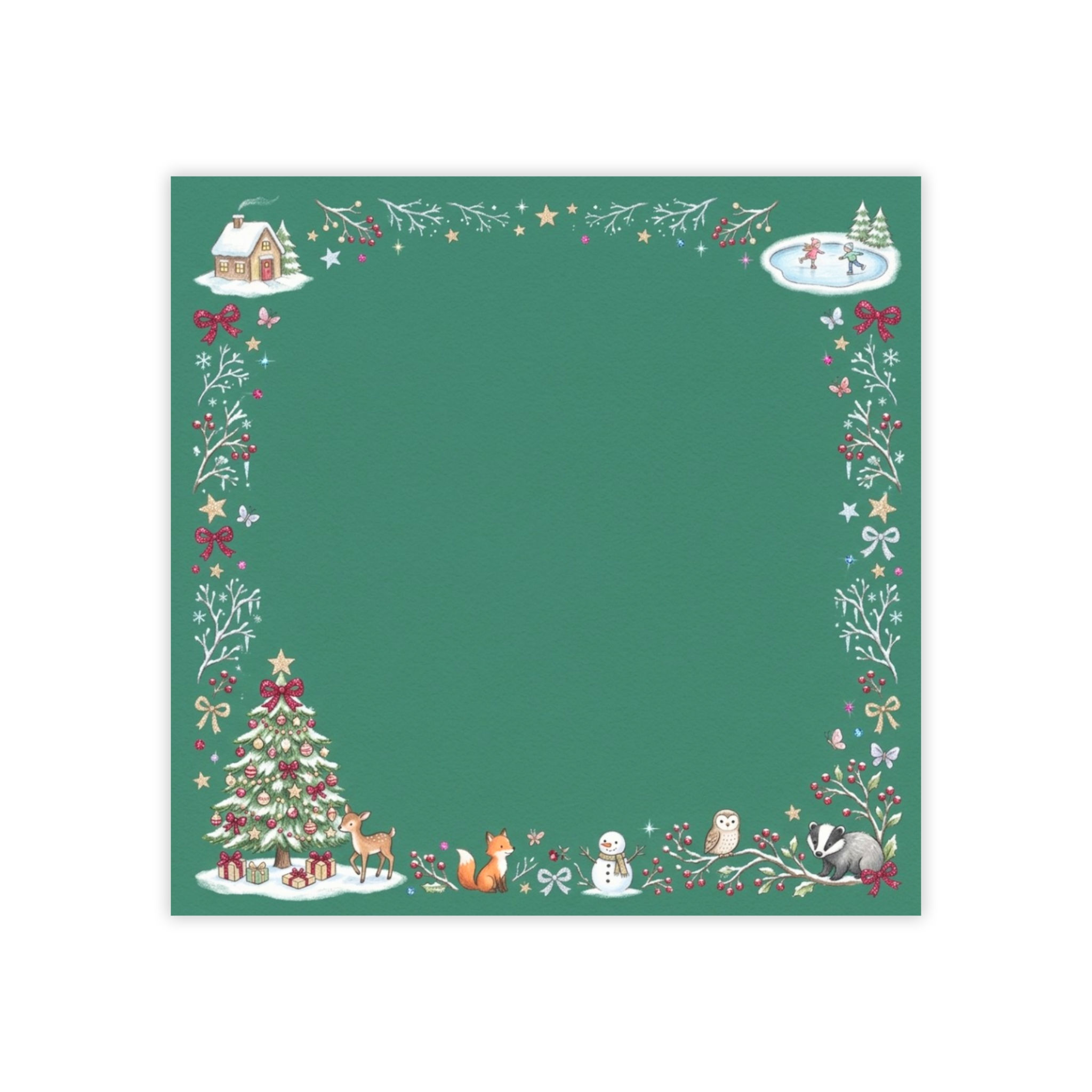 3x3 Woodland Christmas border Post-it note pad | holiday sticky notes