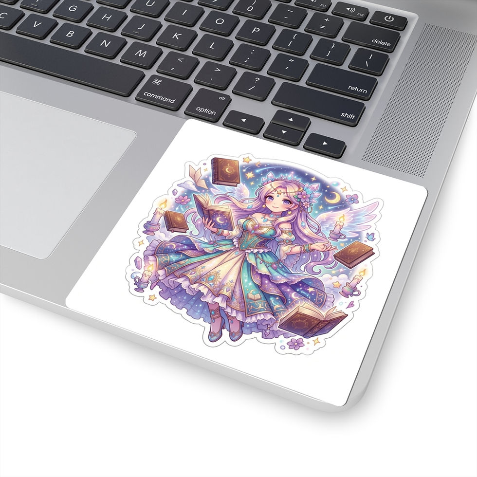 Thumbnail: Magical Girl Witch Kiss-Cut Sticker — Pastel Spellbook & Candle Illustration