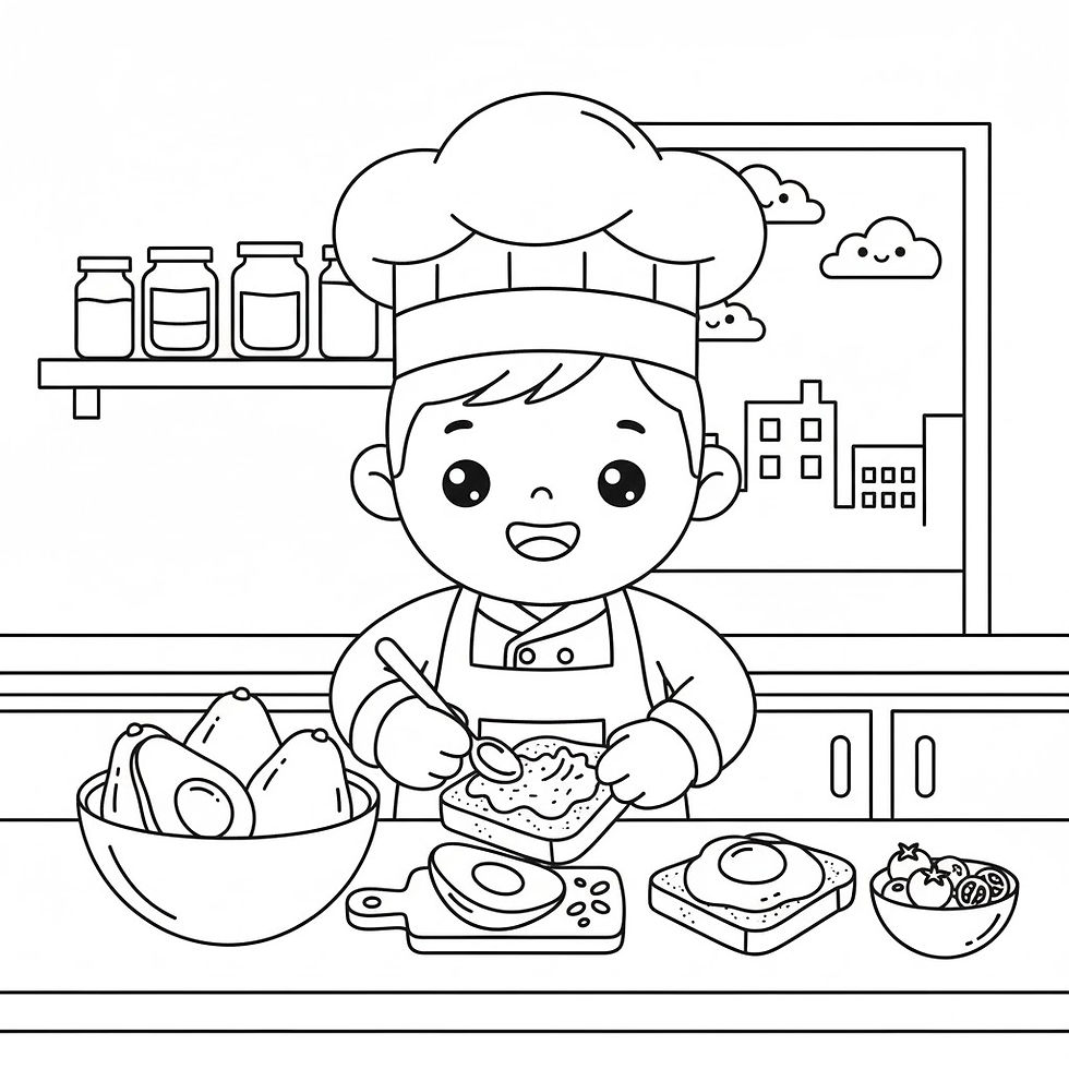 Thumbnail: Chef preparing food, toast, avocado, eggs, and tomatoes. Kitchen background with jars.