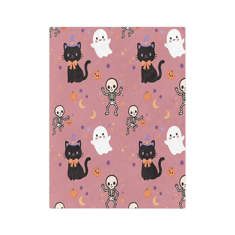 Hình thu nhỏ: Halloween Cute Ghost, Cat & Skeleton Velveteen Blanket