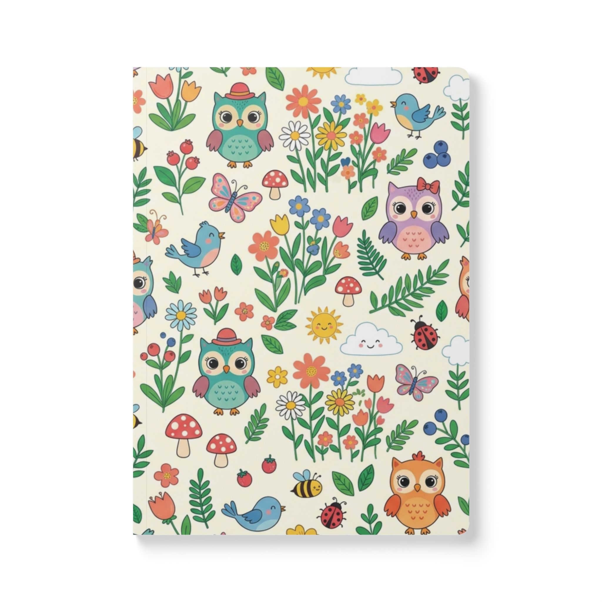 Cute Owl and Floral Pattern Softcover Journal | Cute Owl Notebook