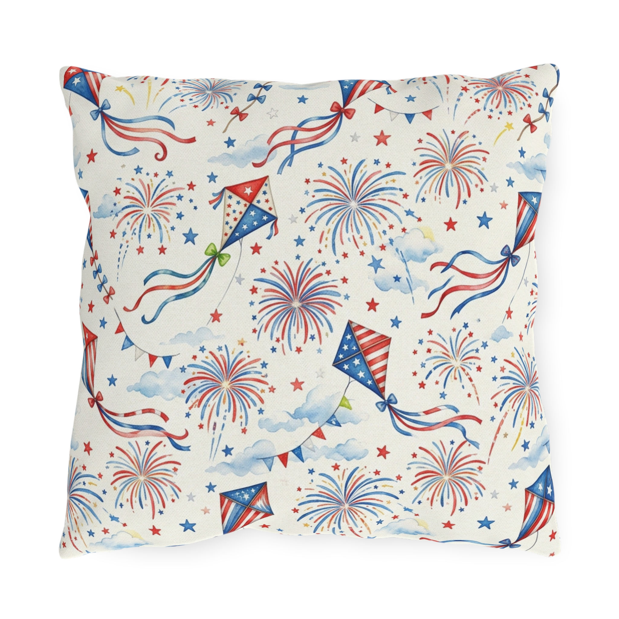 Fireworks & Kites Outdoor Pillow — 4th of July Decorative Throw