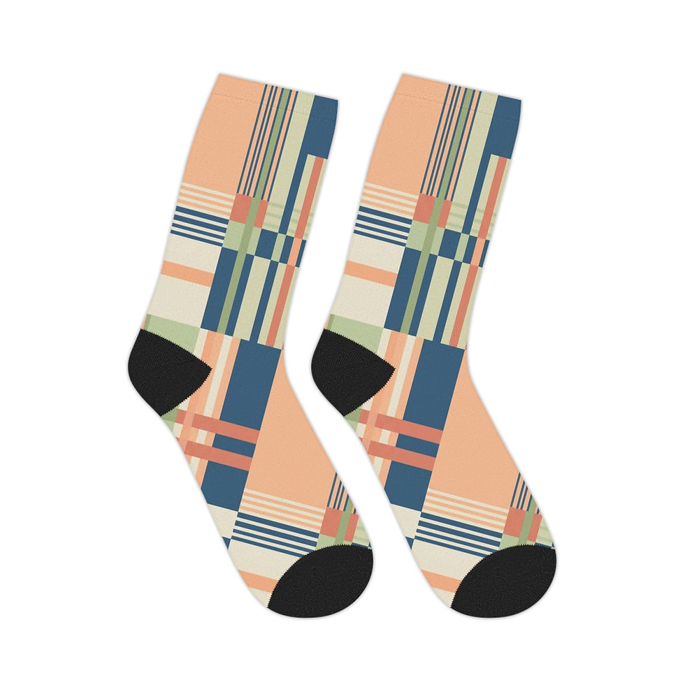 Thumbnail: Abstract Pastel Plaid Mid-Length Socks — Geometric Retro Pattern
