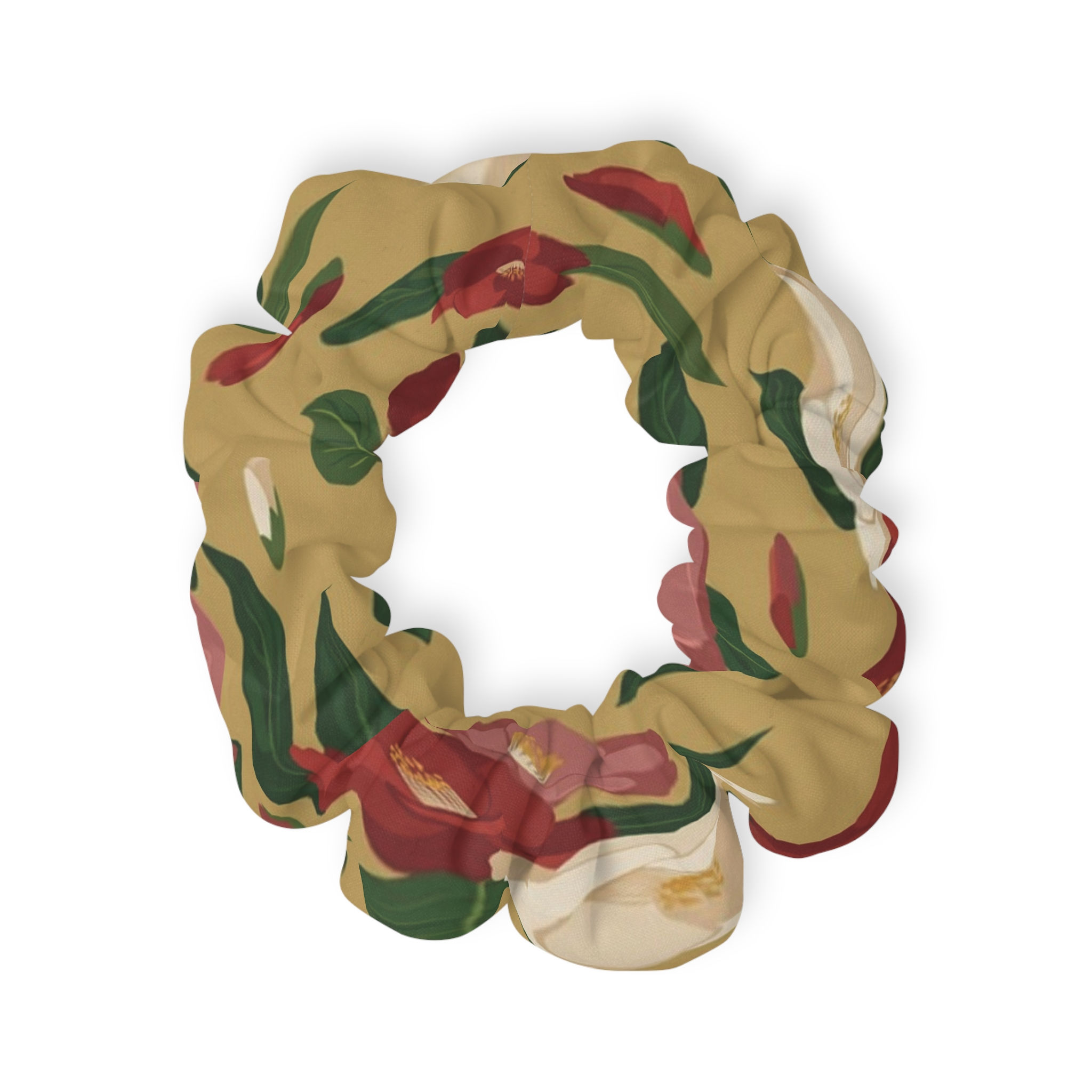 Earthy Floral Scrunchie – Green & Rust Tie-Dye Hair Accessory