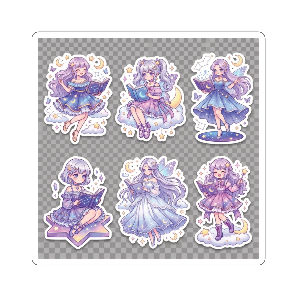 Pastel Fairy Girl Kiss-Cut Sticker Sheet — Magical Aesthetic Laptop Stickers