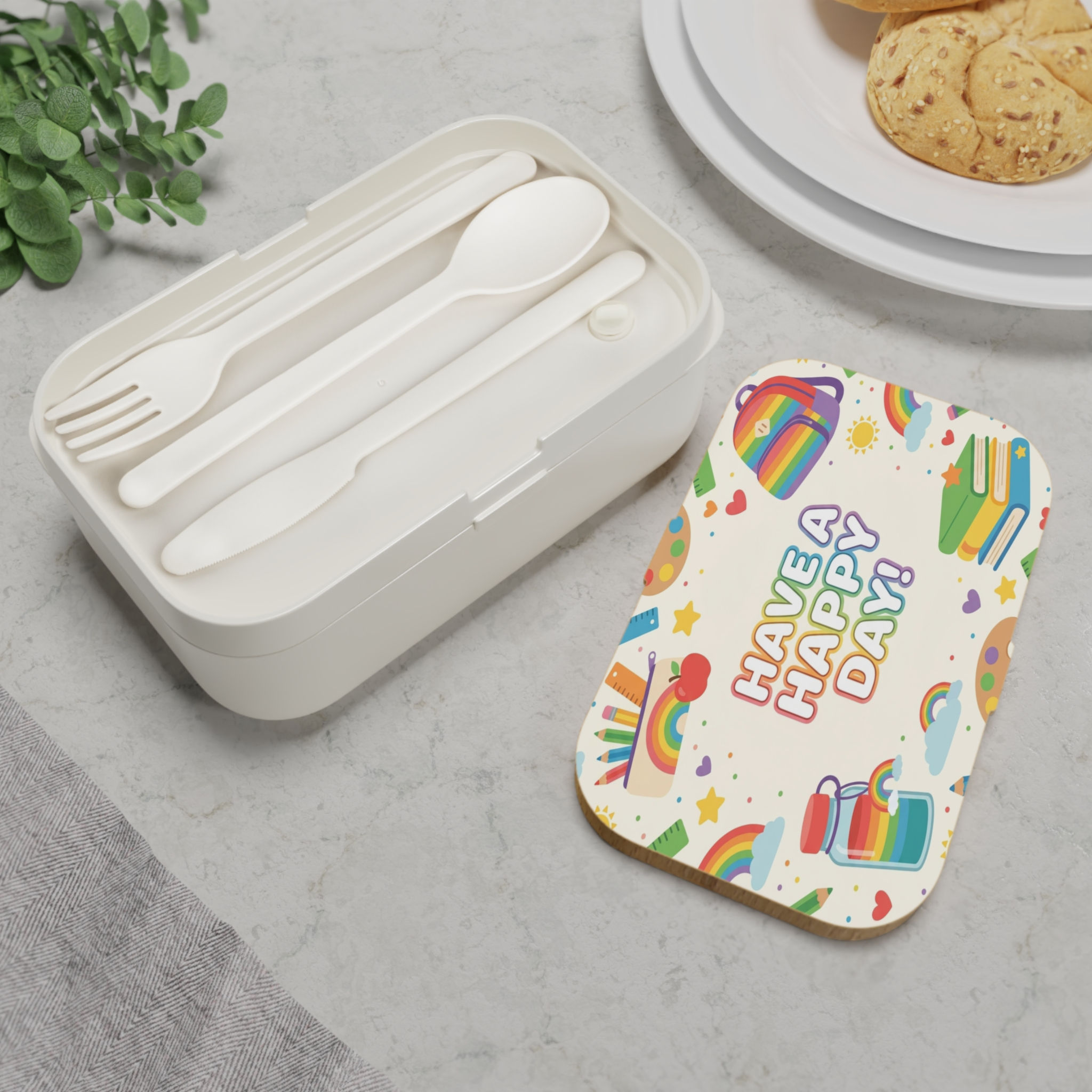 Have a Happy Day! Bento Lunch Box — Rainbow School Kids Meal Container
