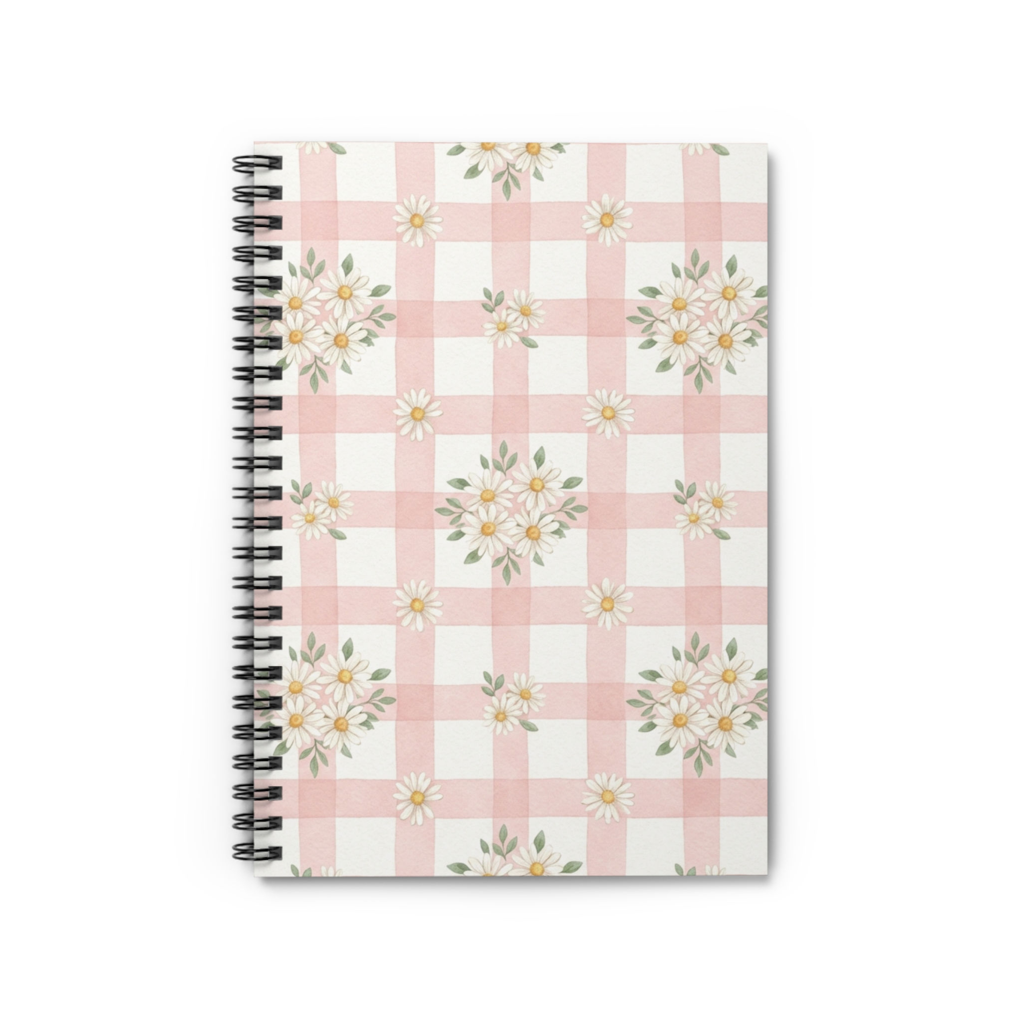 Pink Gingham Daisy Pattern Spiral Notebook | Ruled Journal