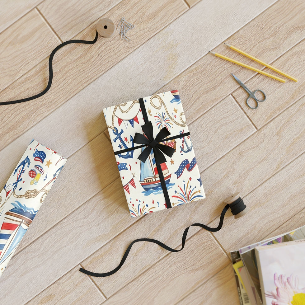 Thumbnail: Nautical Sailboat Gift Wrap Roll — Patriotic Summer Boat & Anchor Wrapping Paper