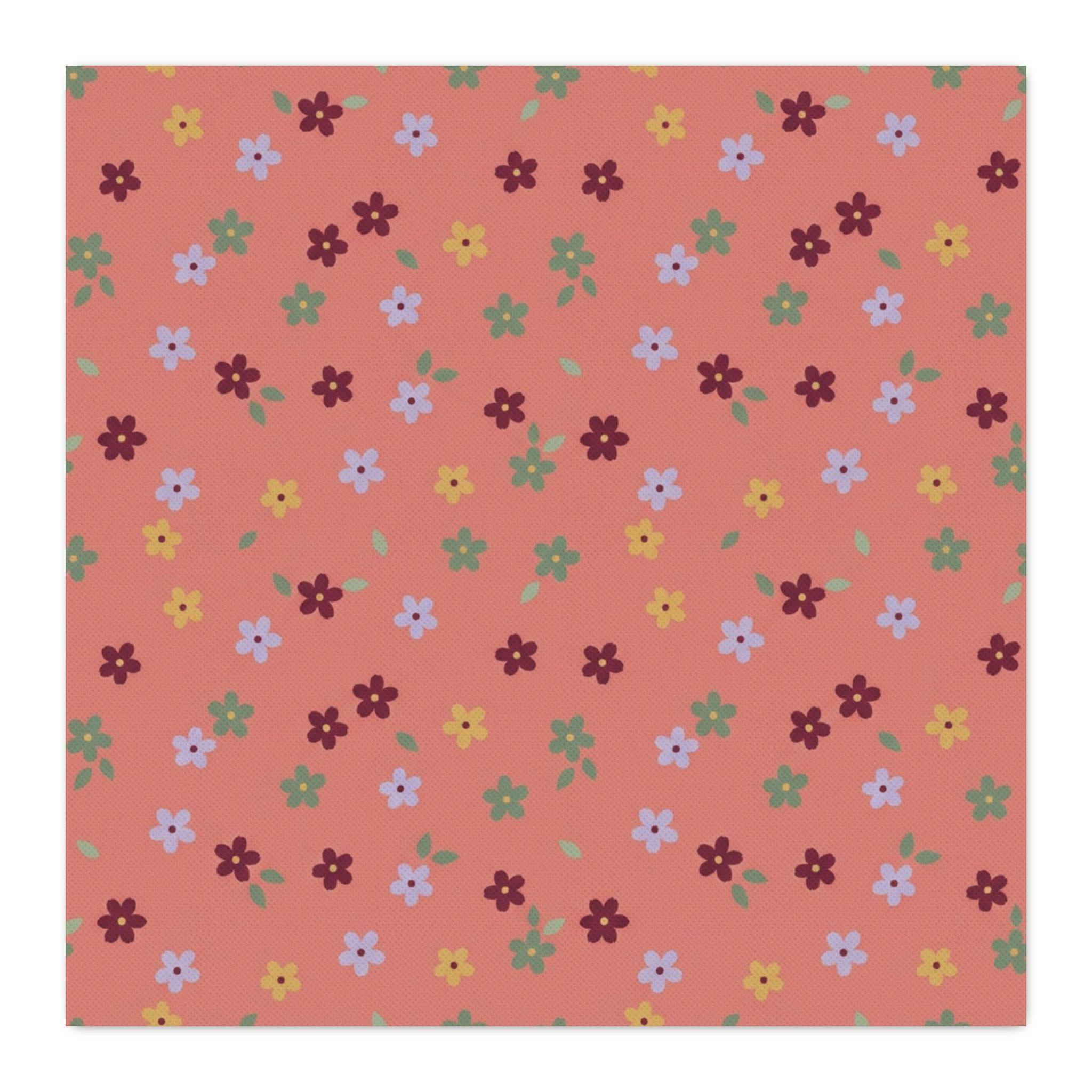Coral Daisy Print Fabric by the Yard — Spun Polyester Floral Sewing Fabric