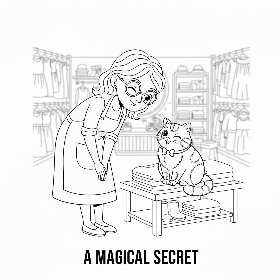 Hình thu nhỏ: Woman smiles at cat, A MAGICAL SECRET, inside a clothing store setting.