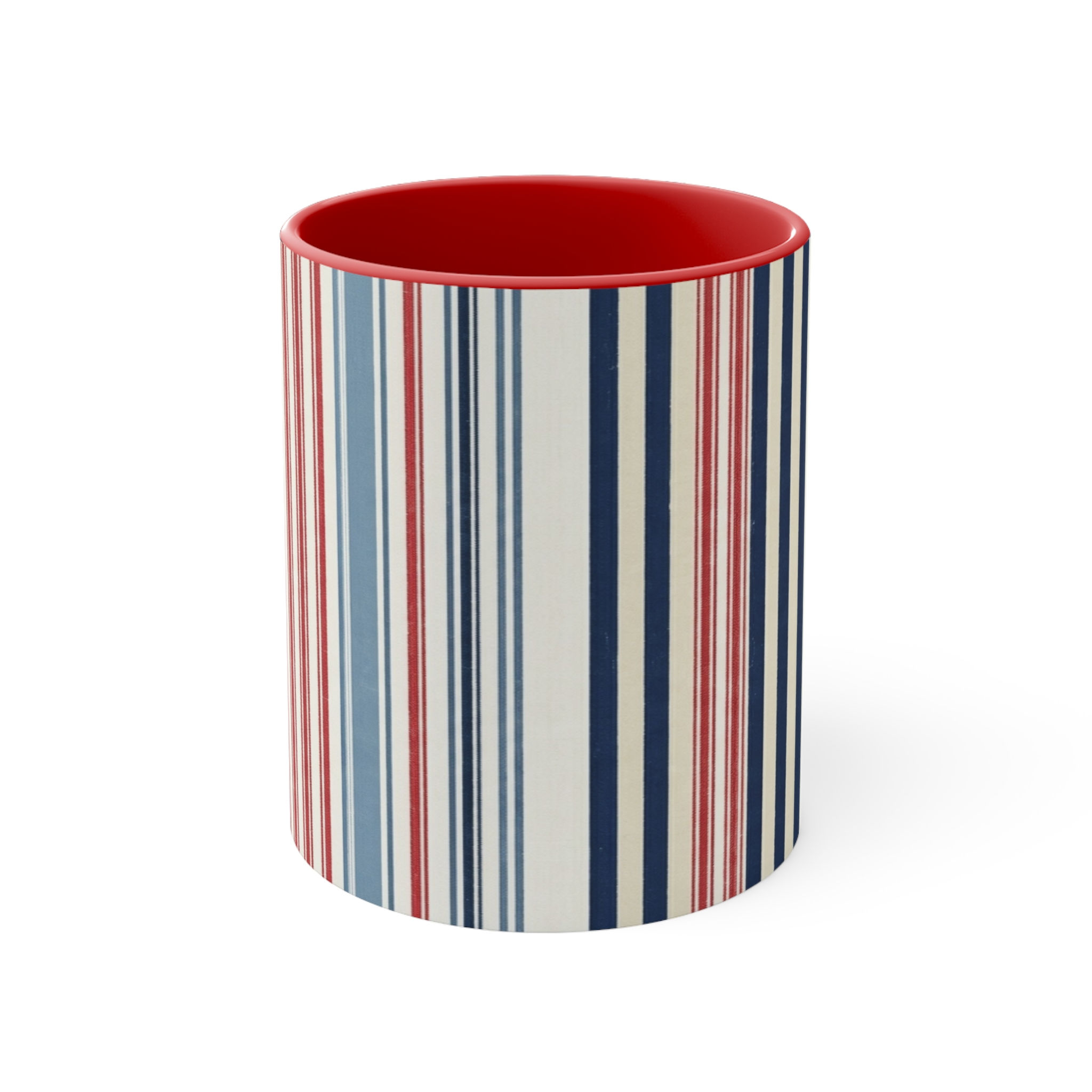 Red White & Blue Striped Accent Mug — Nautical Vintage Stripe Coffee Cup