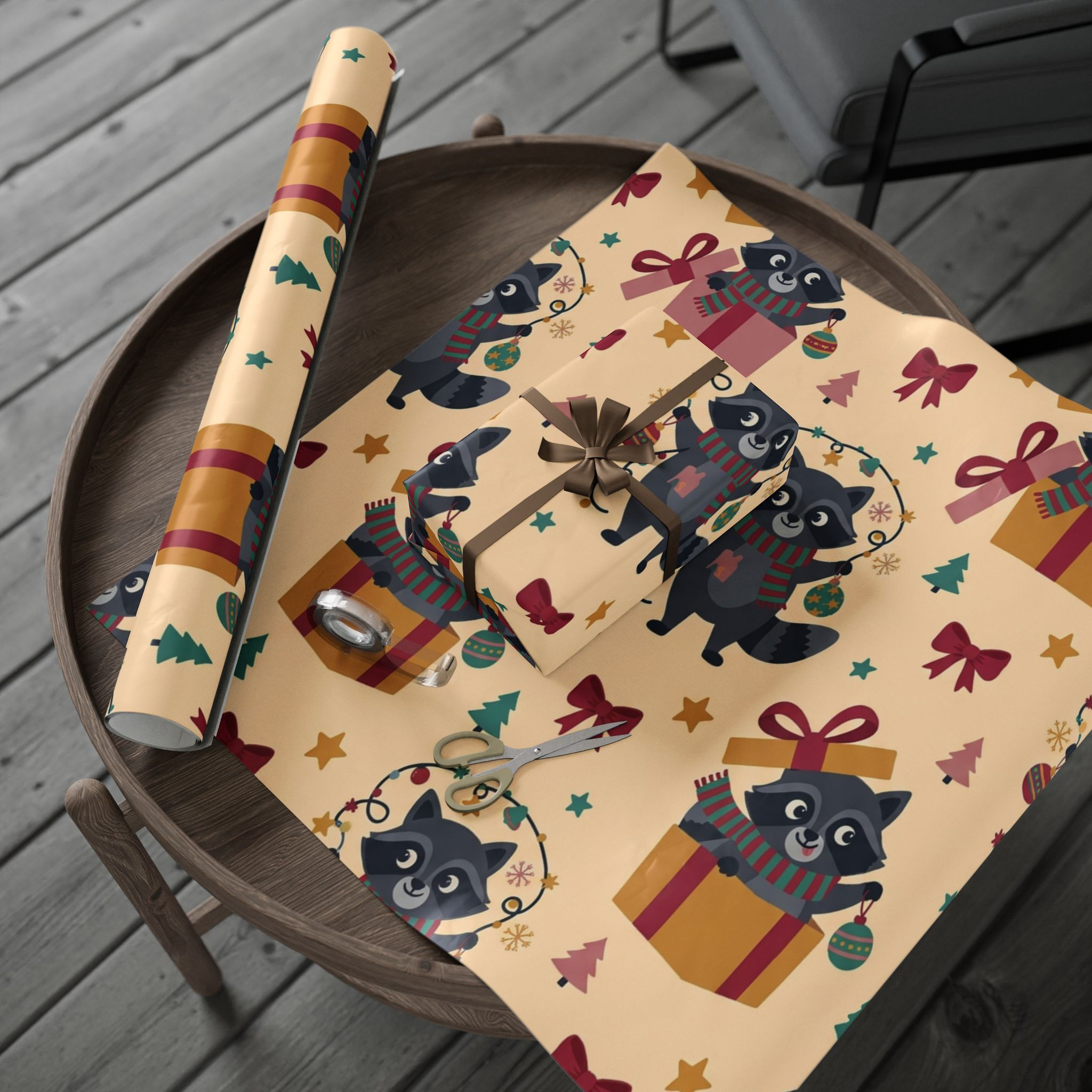 Merry Raccoon Christmas Wrapping Paper