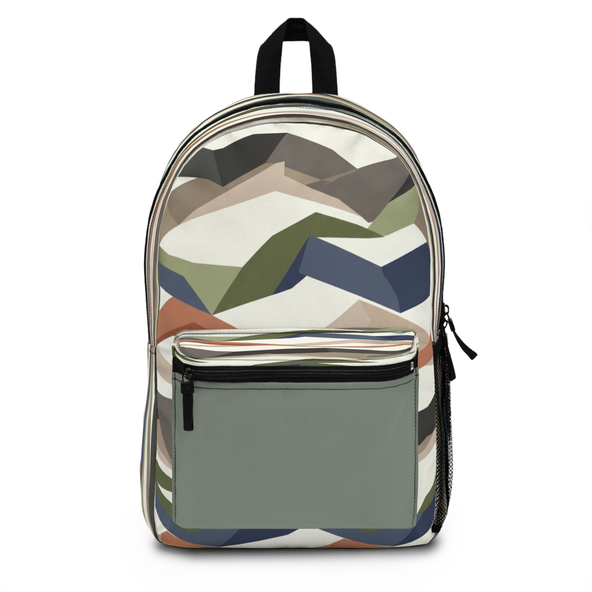 Modern Geo Camo Backpack — Olive Green Abstract Pattern School & Travel Bag