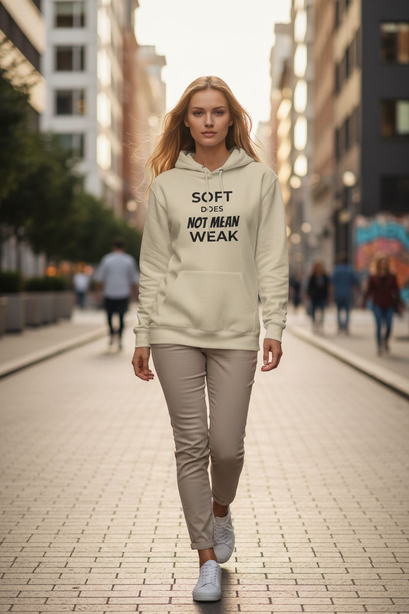 Hình thu nhỏ: Soft Does Not Mean Weak Hoodie | Inspirational Text Hoodie