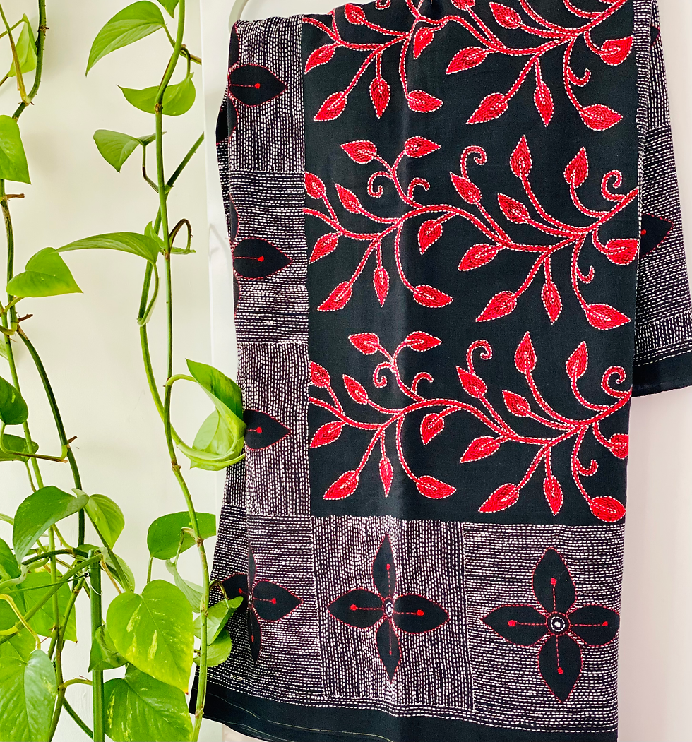 Handmade - Black Kantha Cotton Sari
