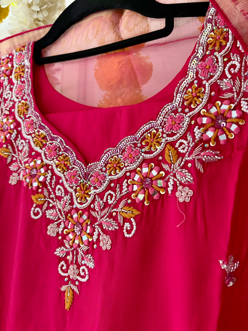 Pink Embroidered Silk Blend A-Line Suit Set With Dupatta plus pocket