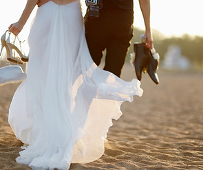 Bride and groom walking