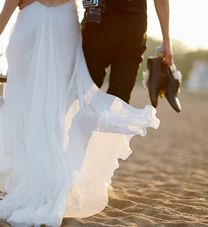 Bride and groom walking