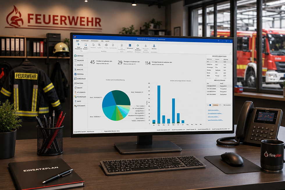 fireplan auf einem Computer im Feuerwehrhaus