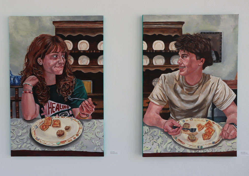 Diptych Paintings: "Grace, Say Grace" (Left) & "Pass the Bread" (Right), Acrylic Paint on Canvas, 24x36 (2)
