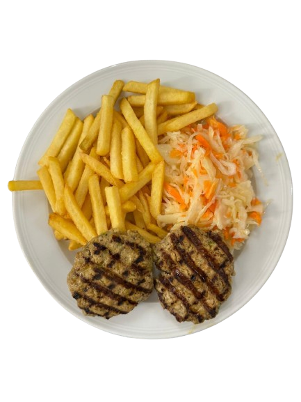 Griechische Spezialität Pommes Fleisch Salat Reis Hellas Lunestedt