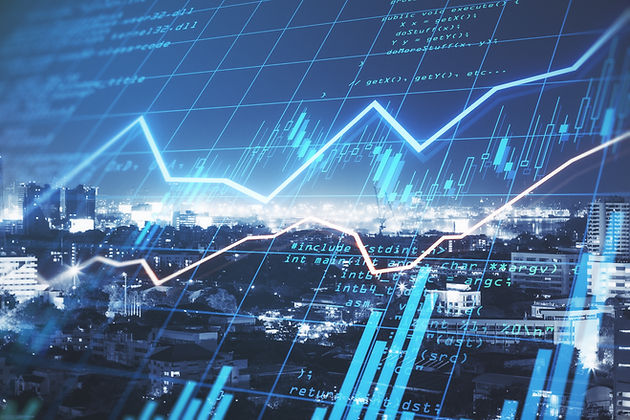 Global trade market concept with glowing forex chart graphs and candlestick at night city