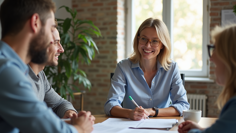 Eye-level view of a financial planner discussing options with family
