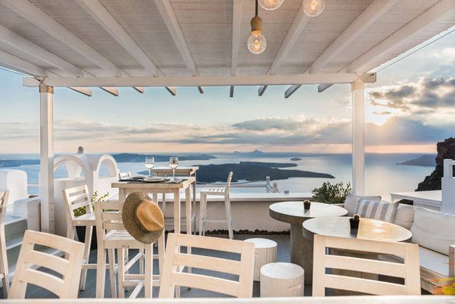 View from On The Rocks Hotel bar in Santorini Greece