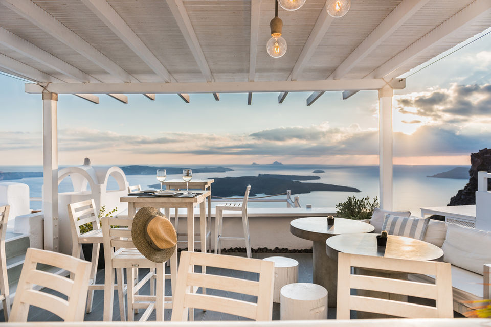 View from On The Rocks Hotel bar in Santorini Greece