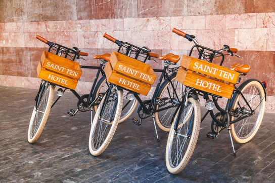 Bicycles parked in front of the Saint Ten Hotel in Belgrade, Serbia
