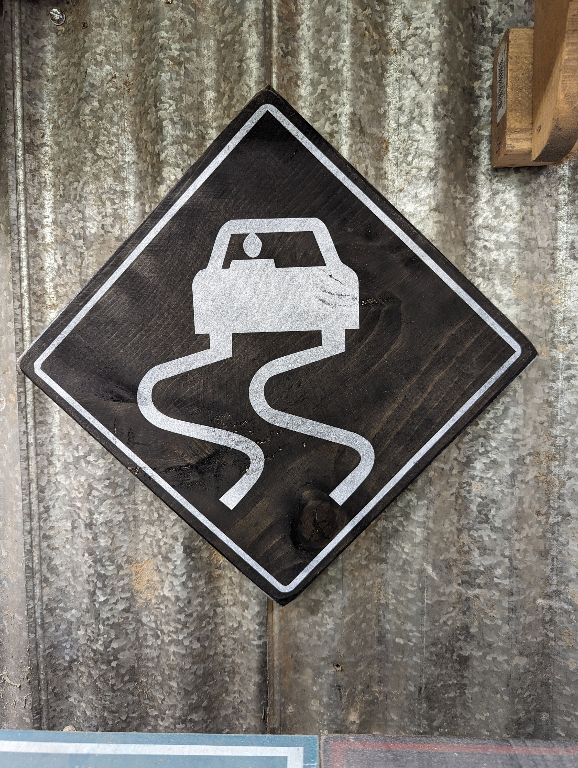 Novelty Slippery When Wet Road Sign, Rustic wooden Street Sign Reproduction