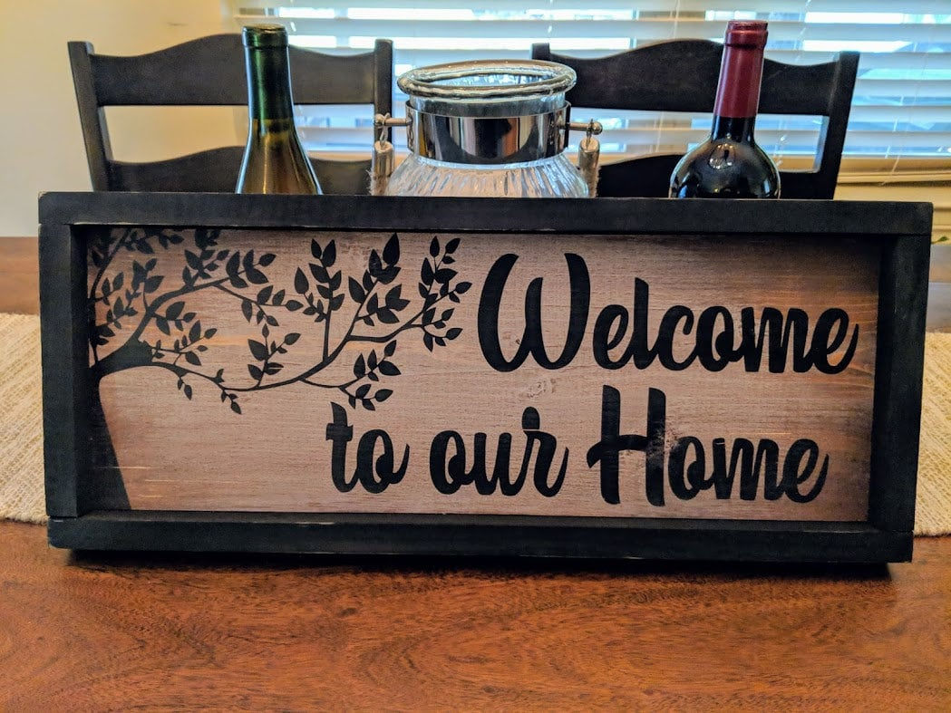Framed Welcome to our home distressed wood sign, vintage sign