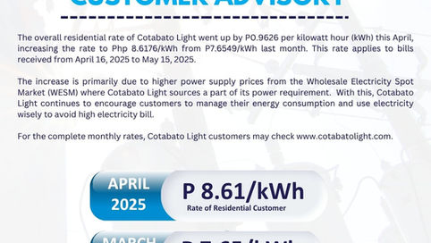 Cotabato Light Announces Increase in April 2025 Electricity Rates Due to Higher Generation Costs