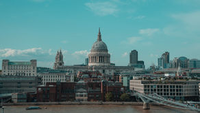 Millennium Bridge leading to St. Paul’s Cathedral during blue hou