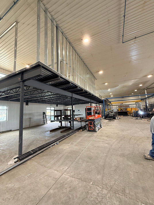 Industrial mezzanine and metal framing in a warehouse