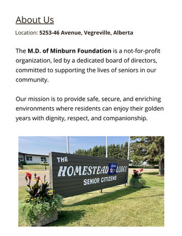 The Homestead Lodge Senior Citizens sign in Vegreville.