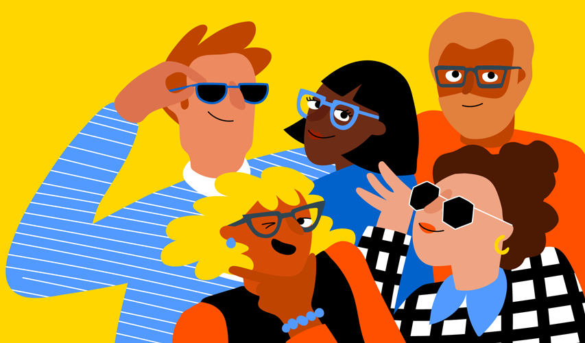 solis optics illustration of people wearing glasses